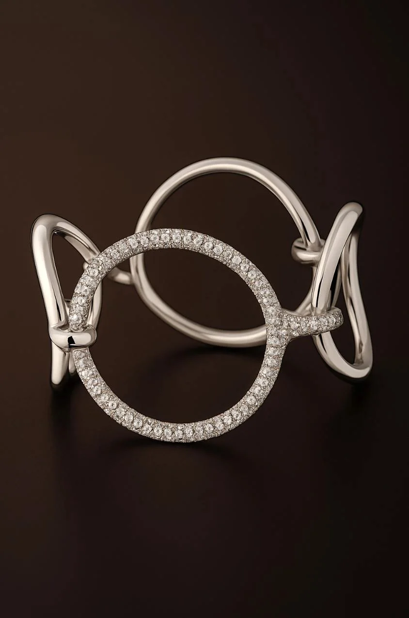 White gold sculptural pavé diamond cuff bracelet, Amanda Jewellery
